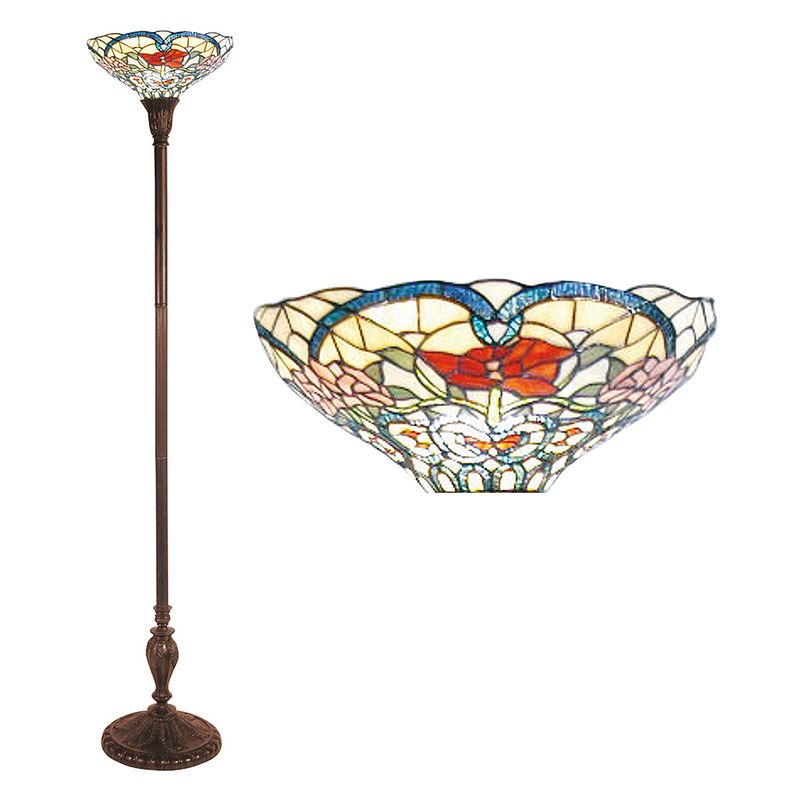 Foto van Haes deco - tiffany vloerlamp beige, rood ø 35x180 cm e27/max 1x60w