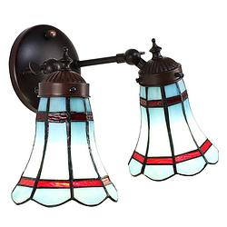 Foto van Haes deco - wandlamp tiffany blauw, rood 30x23x23 cm e14/max 2x25w