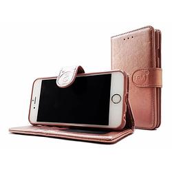 Foto van Apple iphone 12 pro - rose gold leren portemonnee hoesje - lederen wallet case tpu meegekleurde binnenkant- book case -