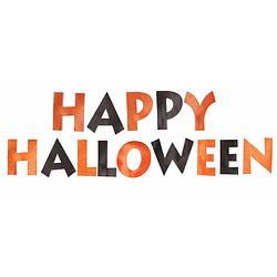 Foto van Happy halloween feestslinger - 3,65 meter - oranje/zwart - van papier - feestslingers