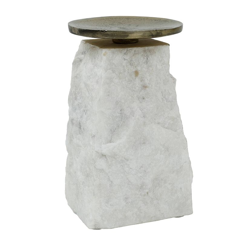 Foto van Ptmd nimo white marble candleholder antique gold top l