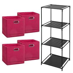 Foto van 5five opbergrek smartrack - met 4x mandjes stof - roze - 34 x 98 cm - opbergkastjes