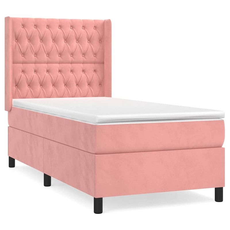 Foto van The living store boxspringbed - roze fluweel - 90 x 200 cm - pocketvering matras - huidvriendelijk