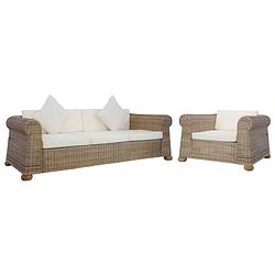 Foto van The living store rattan bankstelset - natuurlijk rattan - 100x78x67cm - inclusief kussens