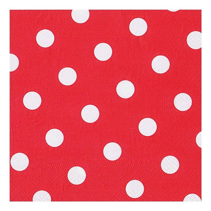 Foto van 20x servetten 40 x 40 cm rood met witte stippen - feestservetten