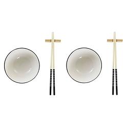 Foto van Sushi-set dkd home decor bamboe keramiek wit zwart wit/zwart orientaals 30 x 21 x 3 cm (6 onderdelen)