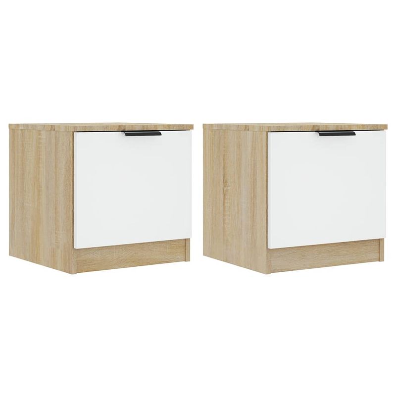 Foto van The living store nachtkastjes - nachtkastjes - 40 x 39 x 40 cm - bewerkt hout - wit en sonoma eiken - set van 2