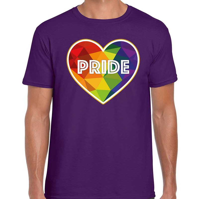 Foto van Bellatio decorations gay pride shirt - pride hartje - regenboog - heren - paars xl - feestshirts