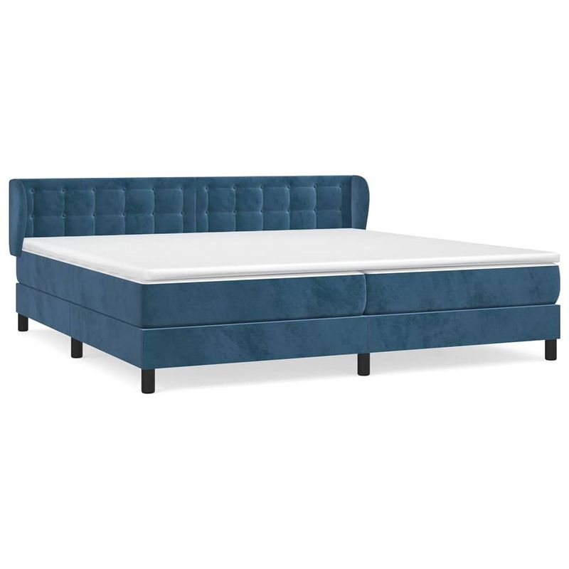 Foto van The living store boxspringbed - fluweel - donkerblauw - 203x203x78/88 cm - pocketvering - middelharde ondersteuning