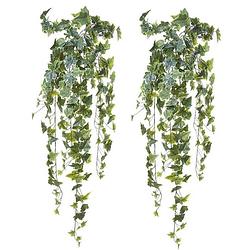 Foto van Louis maes kunstplant met blaadjes hangplant klimop/hedera - 2x - groen/wit - 105 cm - kunstplanten