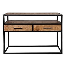 Foto van Clayre & eef sidetable 110x30x78 cm bruin zwart hout ijzer wandtafel haltafel console tafel bruin wandtafel haltafel