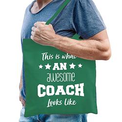 Foto van Bellatio decorations cadeau tas coach - katoen - groen - this is what an awesome coach looks like - feest boodschappenta