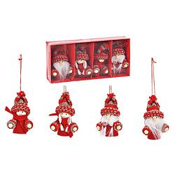 Foto van 4x stuks kunststof kersthangers kerstpoppetjes/kerstmannetjes 8 cm kerstornamenten - kersthangers
