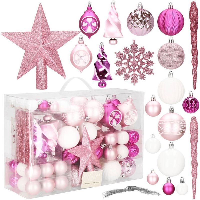 Foto van Kerstballen 101 stuks roze/wit