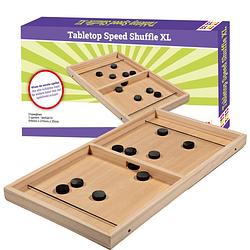 Foto van Slingpuck xl - tabletop speed shuffle - sjoelbak klein met pucks - houten bordspel - 53,5 cm