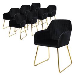 Foto van Ml-design eetkamerstoelen set van 8, fluwelen zitting, zwart, woonkamerstoel met rugleuning en armleuningen, keukenstoel