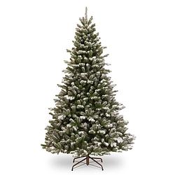 Foto van Snowy sheffield kunstkerstboom - 213 cm - groen - ø 135 cm - 2.290 tips - besneeuwd - metalen voet