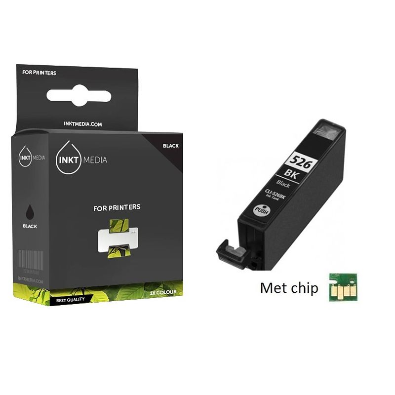 Foto van Inktmedia® -navulinkt - geschikt canon cli-526bk inktcartridge zwart met chip - navul inkt - refill inkt