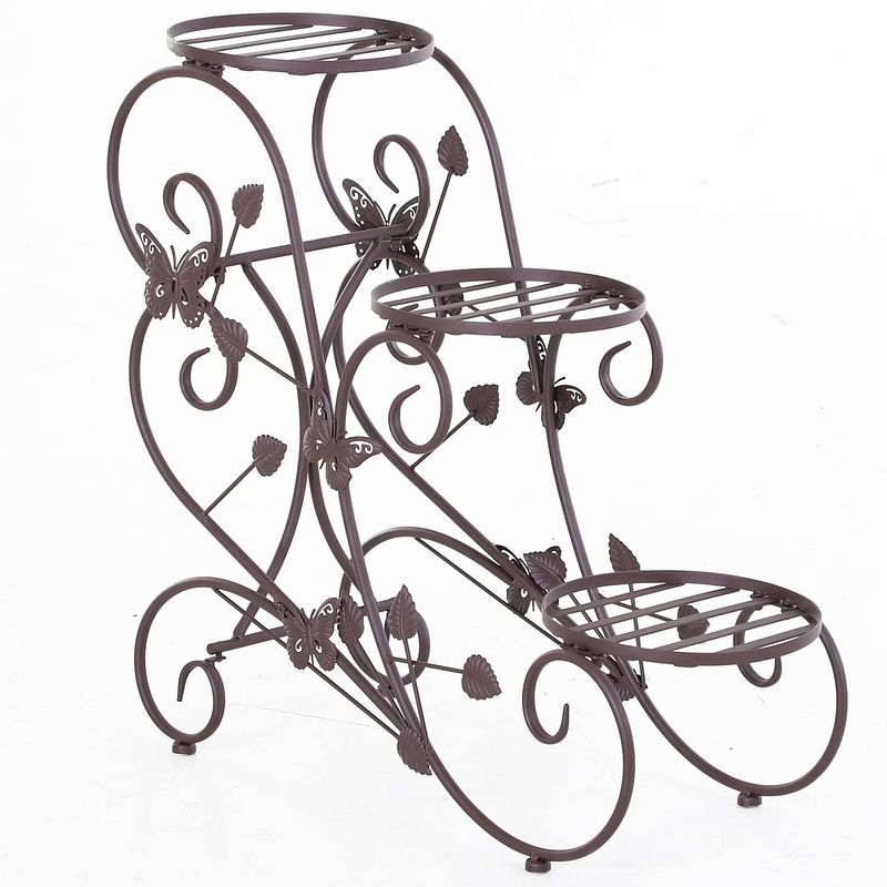 Foto van Plantenrek metaal - etagere - klassiek frans design - bloemenrek - opbergrek voor buiten - 3 niveau's - bronskleur