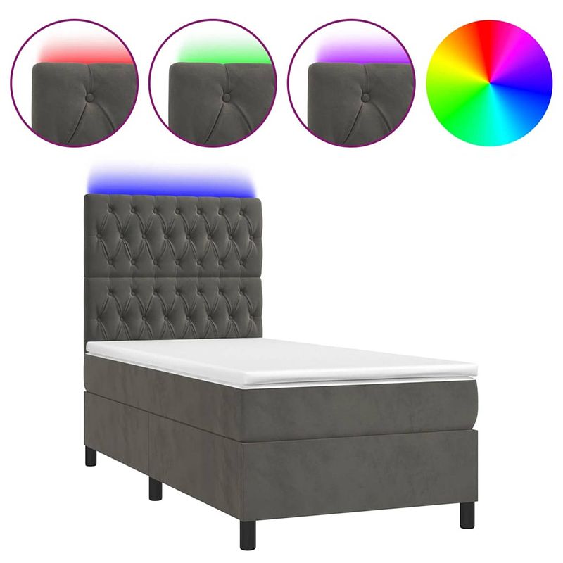 Foto van The living store boxspring bed - donkergrijs - 203x100x118/128 cm - fluweel - led