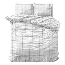 Foto van Dreamhouse bedding deep check dekbedovertrek - 2-persoons (200x200/220 cm + 2 slopen) - katoen satijn - white
