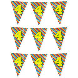 Foto van Paperdreams verjaardag 4 jaar thema vlaggetjes - 3x - feestversiering - 10m - folie - dubbelzijdig - vlaggenlijnen