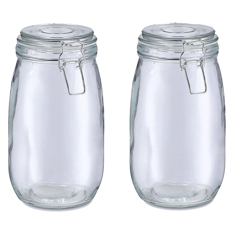 Foto van Zeller voorraadpot/bewaarpot alfie - 2x - 1.4l - glas - beugelsluiting - d11 x h22 cm - voorraadpot