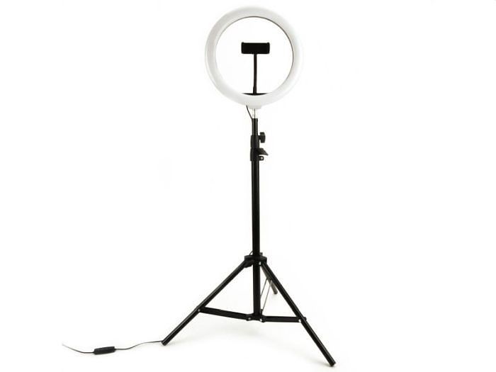 Foto van Selfie ringlamp 26cm met statief 210cm