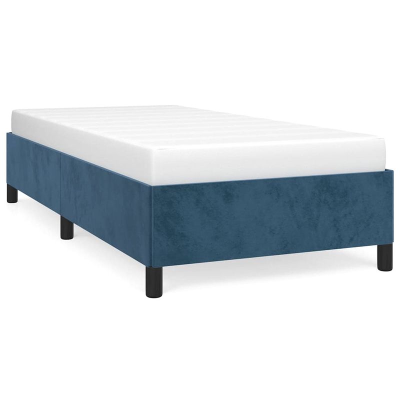 Foto van The living store bedframe - donkerblauw - 203 x 83 x 35 cm - fluweel - ondersteunende poten - multiplex lattenbodem