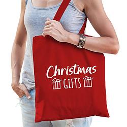 Foto van Christmas gifts katoenen tasje rood volwassenen - feest boodschappentassen