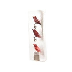 Foto van Decoris vogels glas 8x3.5cm set a 3 rood