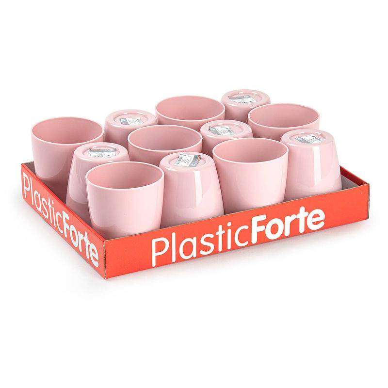 Foto van 12x kunststof drinkglazen oud roze 400 ml - drinkglazen