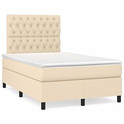 Foto van The living store boxspringbed - crème - 203 x 120 x 118/128 cm - pocketvering matras - middelharde ondersteuning -