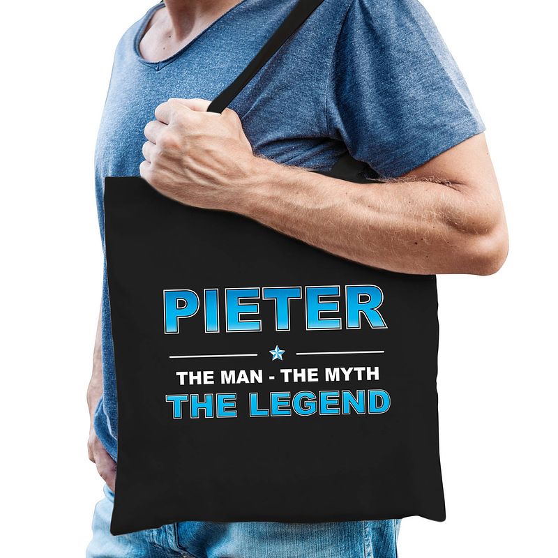 Foto van Naam pieter the man, the myth the legend tasje zwart - cadeau boodschappentasje - feest boodschappentassen