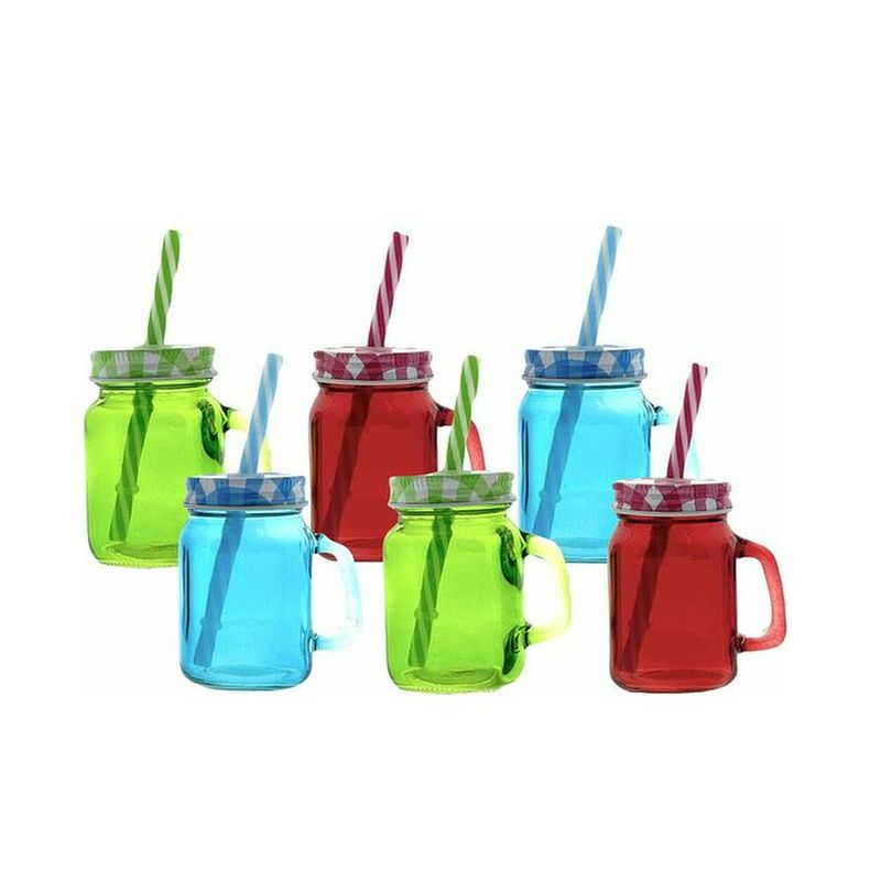 Foto van Kinder drinkglas met rietje en deksel - pul - mason jar- 120 ml - 6 stuks