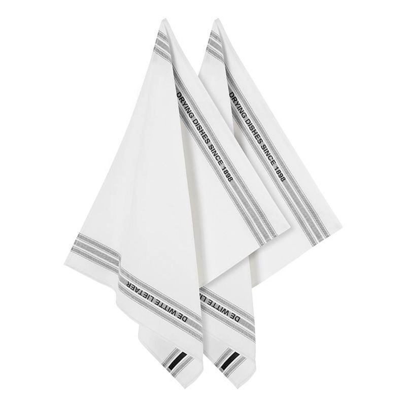 Foto van De witte lietaer dish glazendoek (set van 2) - 50% katoen - 50% linnen - off-white-black