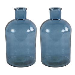 Foto van Countryfield vaas - 2x stuks - zee blauw glas - fles - d17 x h31 cm - vazen