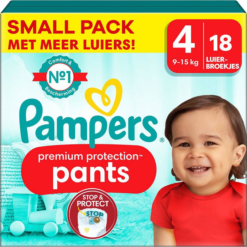 Foto van Pampers - premium protection pants - maat 4 - small pack - 18 stuks - 9/15 kg