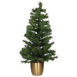 Foto van Kunst kerstboom/kunstboompje in gouden pot 90 cm - kunstkerstboom