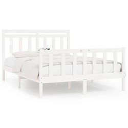 Foto van The living store massief grenen bedframe - 205.5 x 146 x 100 cm - wit