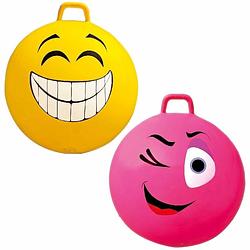 Foto van 2x stuks speelgoed skippyballen met funny faces gezicht geel en roze 65 cm - skippyballen