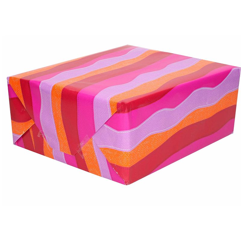 Foto van 3x inpakpapier/cadeaupapier roze/paars/oranje/rood in golf 200 x 70 cm - cadeaupapier