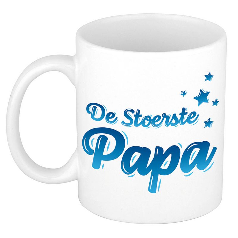 Foto van De stoerste papa kado mok / beker voor vaderdag / verjaardag - blauwe sterren - feest mokken