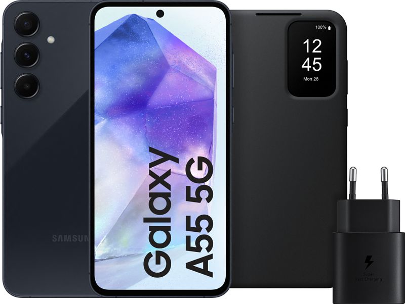 Foto van Samsung galaxy a55 128gb donkerblauw 5g + accessoirepakket