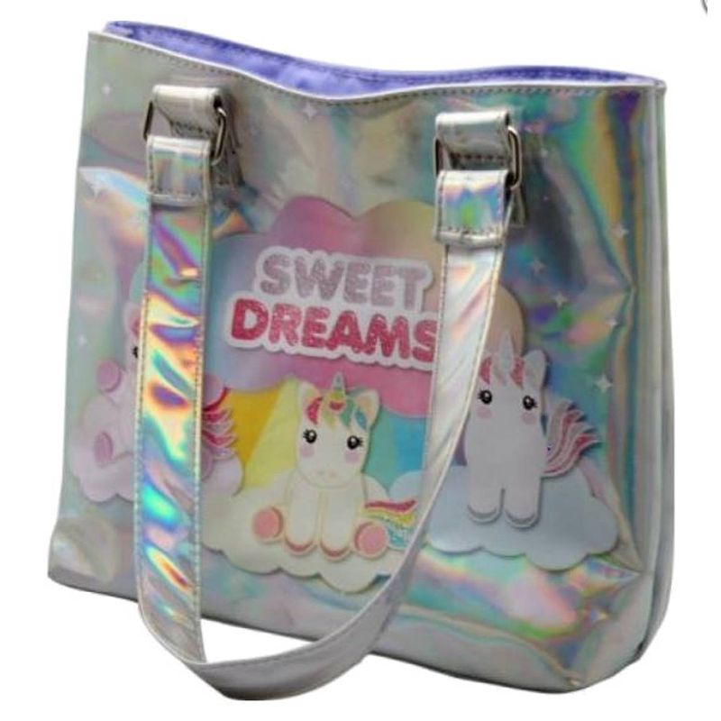 Foto van Sweet dreams schoudertas eenhoorn 23 x 20 cm pu zilver