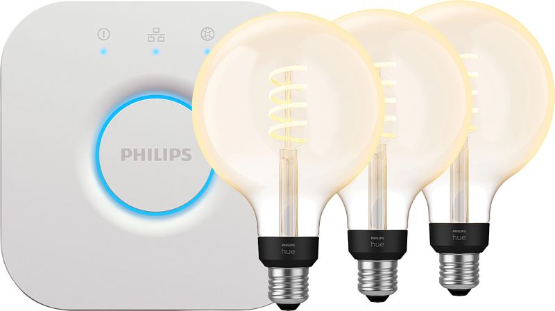 Foto van Philips hue filament white ambiance edison xl 3-pack + bridge