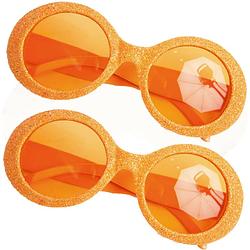 Foto van Oranje disco party brillen 2 stuks met glitters - verkleedbrillen