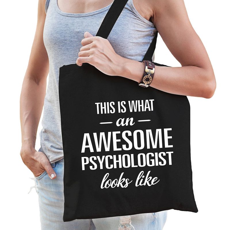 Foto van Awesome psychologist / geweldige psycholoog cadeau tas zwart voor dames en heren - feest boodschappentassen