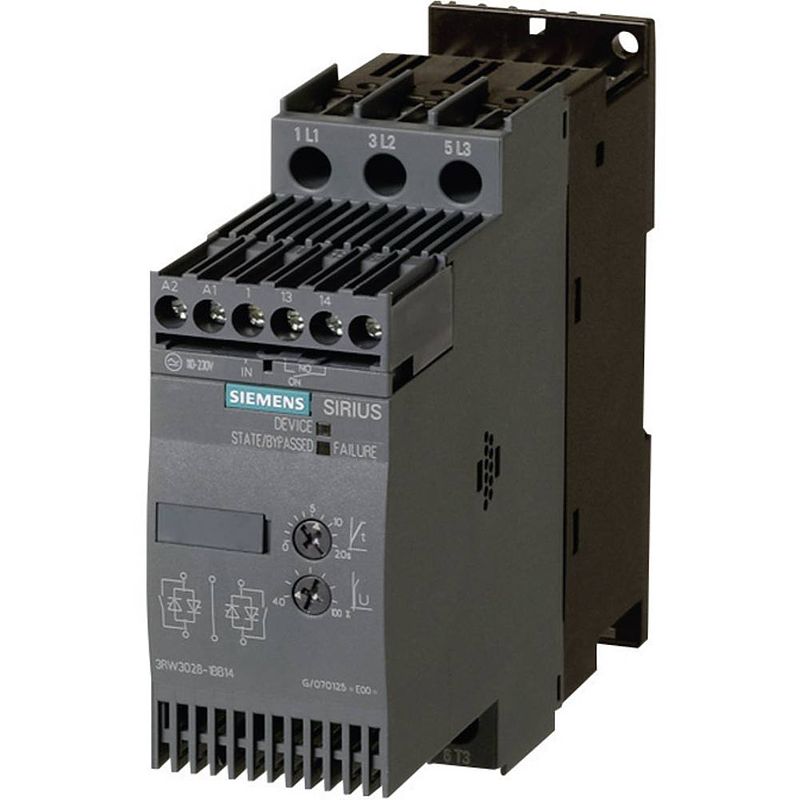 Foto van Siemens 3rw3036-1bb14 3rw30361bb14 softstarter motorvermogen bij 400 v 22 kw motorvermogen bij 230 v 11 kw 400 v/ac nominale stroom 45 a