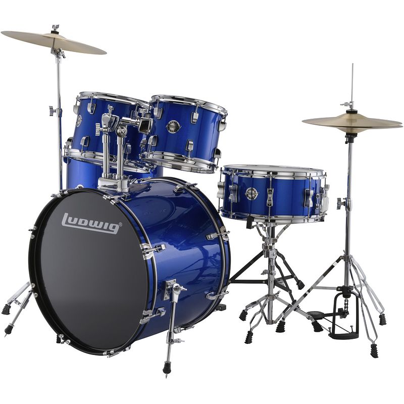 Foto van Ludwig accent drive blue foil 5-delig drumstel inclusief hardware en bekkens